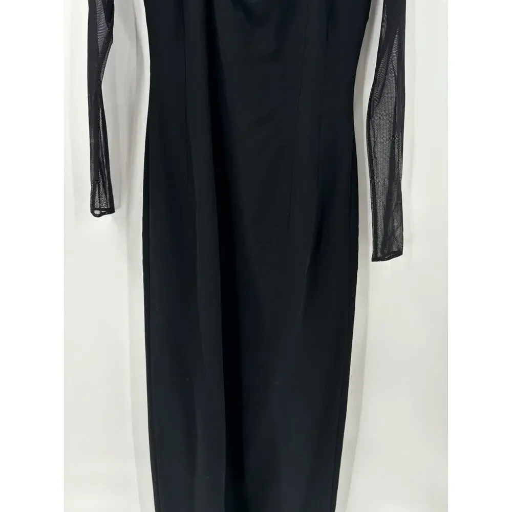 Emanuel Ungaro Vintage Dress Womens 6 Small Black Maxi Mesh Slit Stretchy Gown